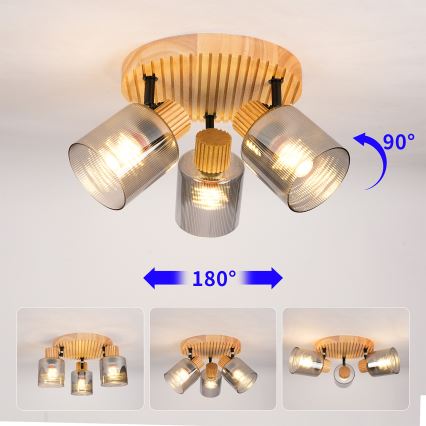 Brilagi - Oprawa punktowa HYGGE 3x E14/15W/230V drewno kauczukowe/przydymione