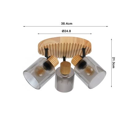 Brilagi - Oprawa punktowa HYGGE 3x E14/15W/230V drewno kauczukowe/przydymione