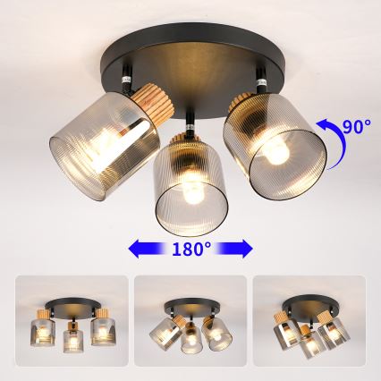 Brilagi - Oprawa punktowa HYGGE 3xE14/15W/230V czarna/przydymiona