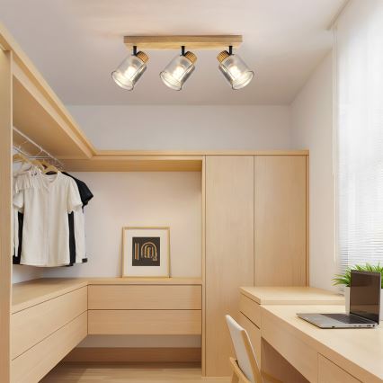 Brilagi - Oprawa punktowa HYGGE 3xE14/15W/230V drewno/dymione