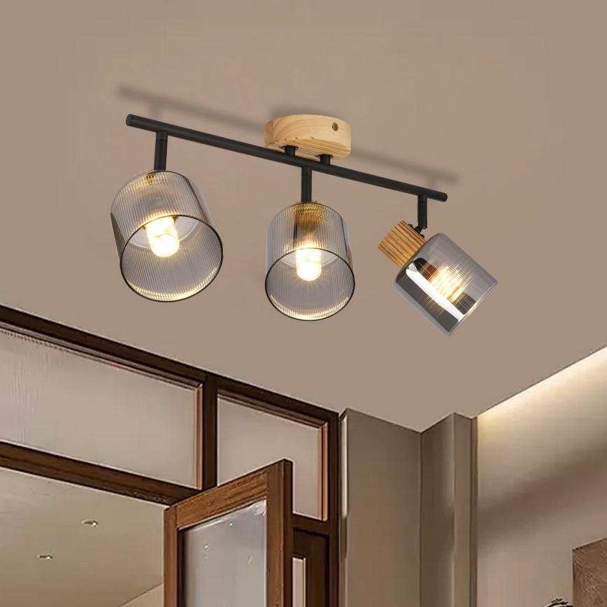 Brilagi - Oprawa punktowa HYGGE 3xE14/15W/230V drewno kauczukowe/przydymione