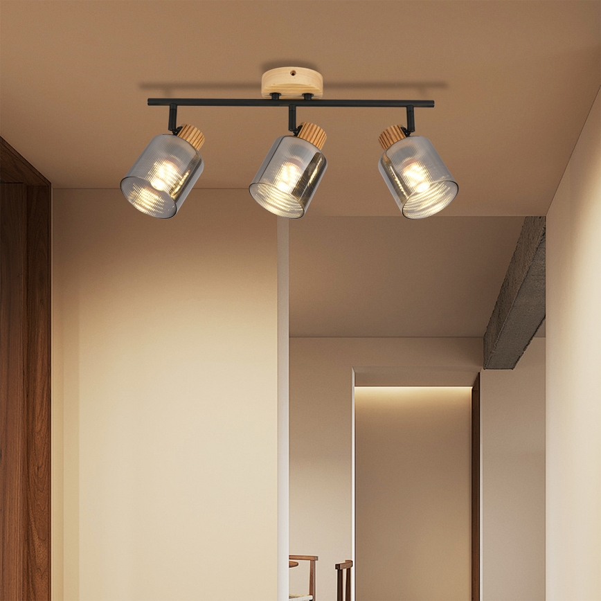 Brilagi - Oprawa punktowa HYGGE 3xE14/15W/230V drewno kauczukowe/przydymione