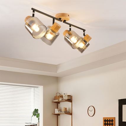 Brilagi - Oprawa punktowa HYGGE 4xE14/15W/230V drewno kauczukowe/przydymione