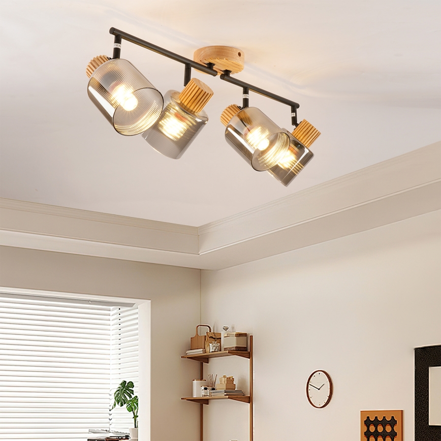 Brilagi - Oprawa punktowa HYGGE 4xE14/15W/230V drewno kauczukowe/przydymione