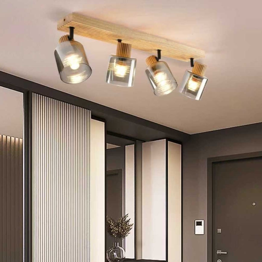 Brilagi - Oprawa punktowa HYGGE 4xE14/15W/230V drewno kauczukowe/przydymione