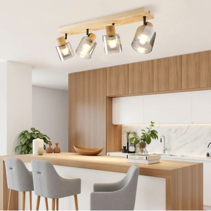 Brilagi - Oprawa punktowa HYGGE 4xE14/15W/230V drewno kauczukowe/przydymione