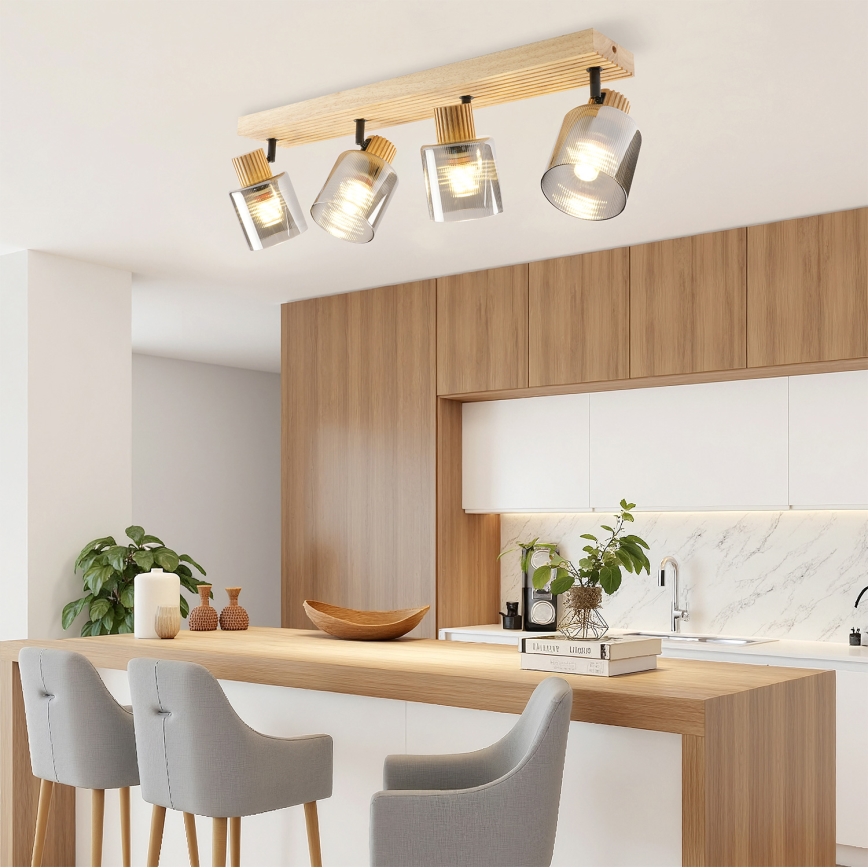 Brilagi - Oprawa punktowa HYGGE 4xE14/15W/230V drewno kauczukowe/przydymione