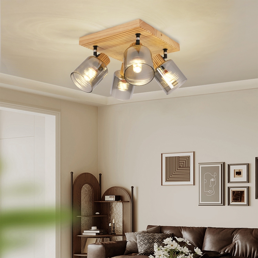 Brilagi - Oprawa punktowa HYGGE 4xE14/15W/230V drewno kauczukowe/przydymione