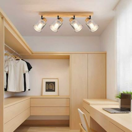 Brilagi - Oprawa punktowa HYGGE 4xE14/15W/230V drewno/przydymione