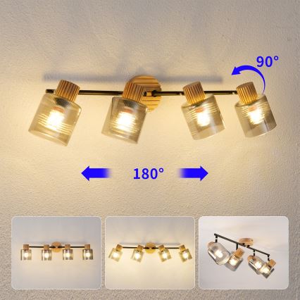 Brilagi - Oprawa punktowa HYGGE 4xE14/15W/230V drewno/przydymione szkło
