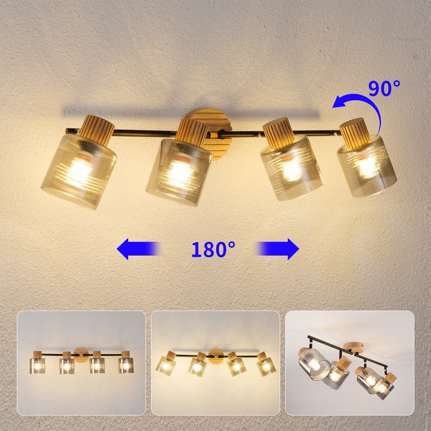Brilagi - Oprawa punktowa HYGGE 4xE14/15W/230V drewno/przydymione szkło