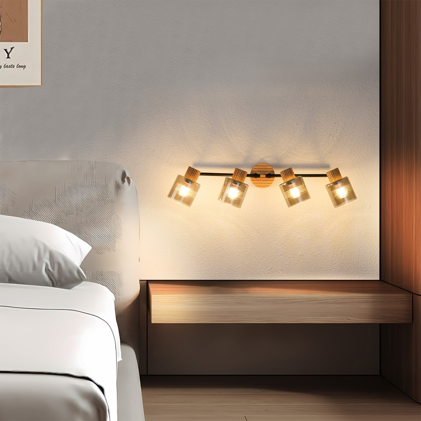 Brilagi - Oprawa punktowa HYGGE 4xE14/15W/230V drewno/przydymione szkło