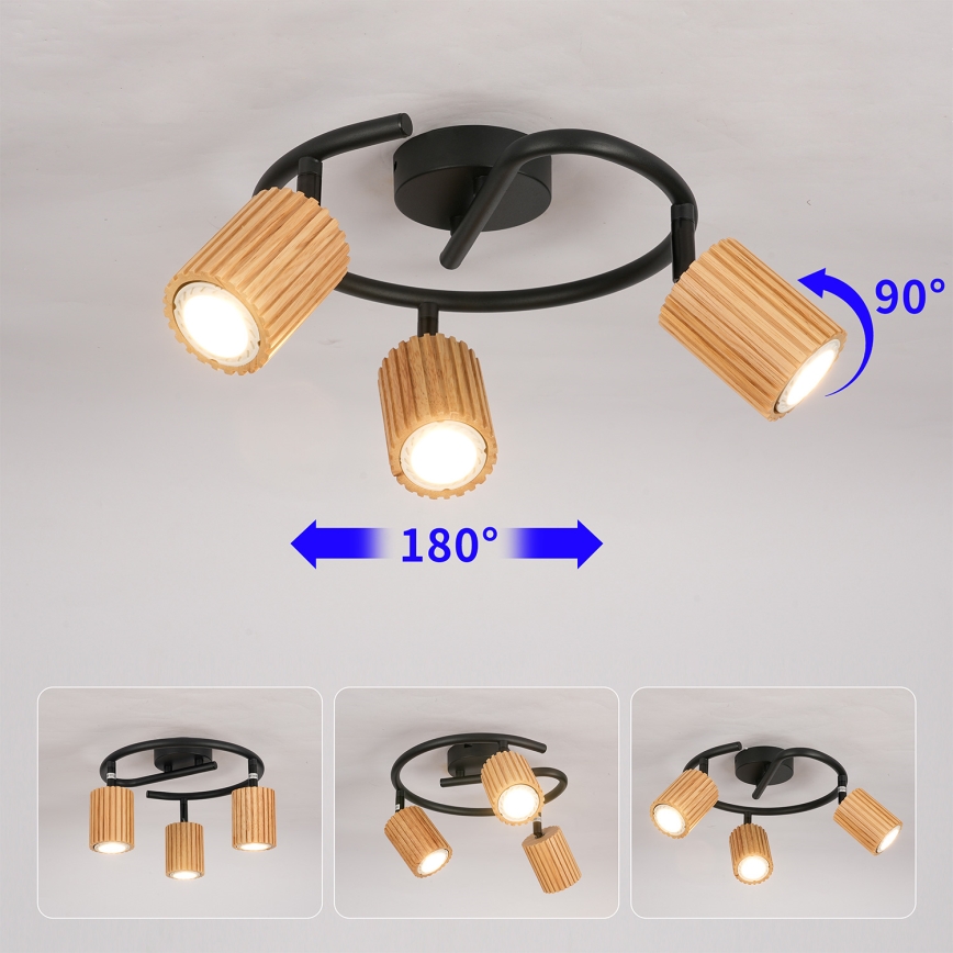 Brilagi - Oprawa punktowa MODERN WOOD 3xGU10/8W/230V drewno/czarny