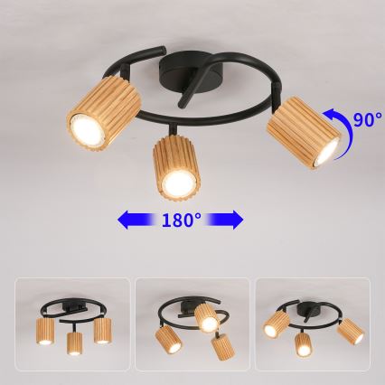 Brilagi - Oprawa punktowa MODERN WOOD 3xGU10/8W/230V drewno kauczukowe/czarna