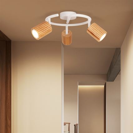 Brilagi - Oprawa punktowa MODERN WOOD 3xGU10/8W/230V kauczukowiec/biały