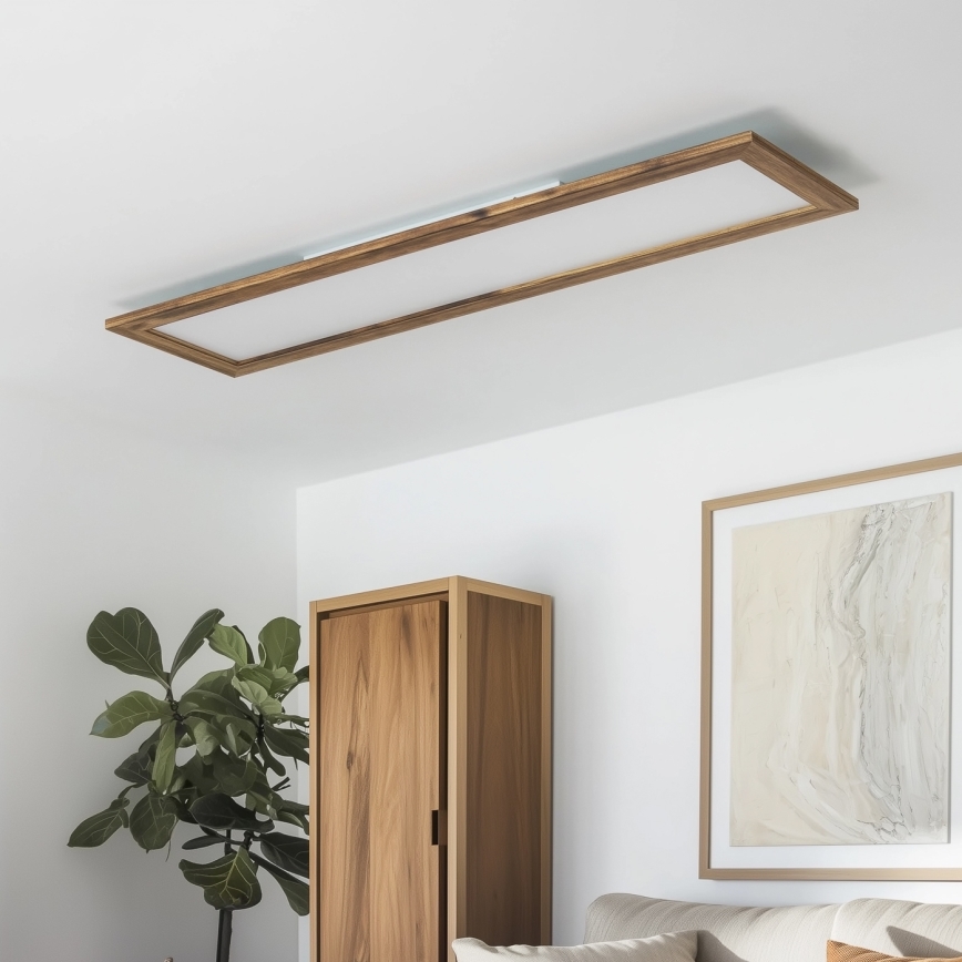 Brilagi - Ściemnialna oprawa sufitowa SLIMFRAME WOOD LED/58W/230V 124x33,7 cm 3000-6000K brązowa + pilot zdalnego sterowania