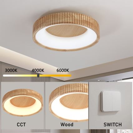 Brilagi - Oprawa sufitowa LED FALCON WOOD MODERN LED/30W/230V 3000/4000/6000K Ø 45 cm drewno