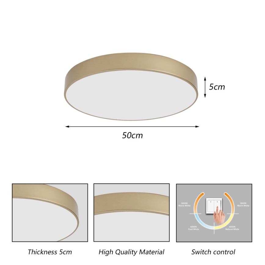 Brilagi - Oprawa sufitowa LED POOL/60W/230V 3000/4000/6000K śr. 50 cm złota