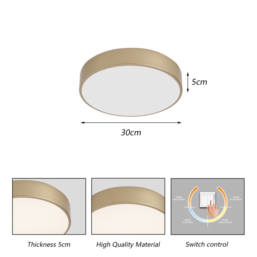 Brilagi - Oprawa sufitowa LED POOL LED/36W/230V 3000/4000/6000K Ø 30 cm złota