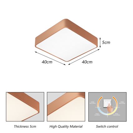 Brilagi - Lampa sufitowa POOL SQUARE LED/36W/230V 3000/4000/6000K 40x40 cm brązowa