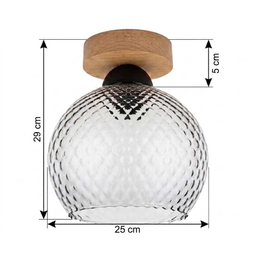 BRILAGI - LED Lampa sufitowa RETRO GLASS 1xE27/60W/230V śr. 25 cm dąb/dymnoszary