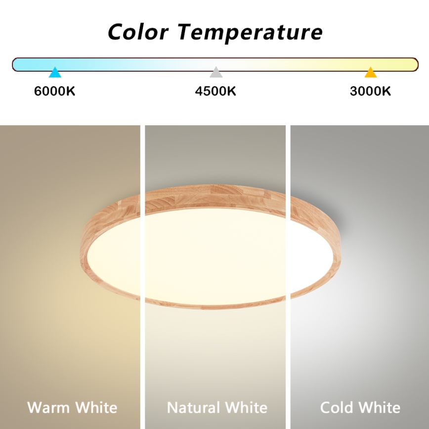 Brilagi - Oprawa sufitowa LED WOODROUND LED/30W/230V 3000/4000/6000K śr. 40 cm drewno CRI 90