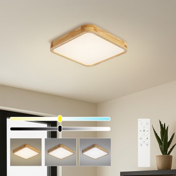 Brilagi - Oprawa sufitowa LED z funkcją ściemniania WOODLINE SQUARE LED/48W/230V 3000-6000K dąb 40x40 cm + pilot zdalnego sterowania