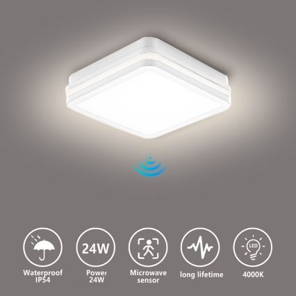 Brilagi - Oprawa zewnętrzna LED z czujnikiem BENE LED/24W/230V 26x26 cm biała IP54