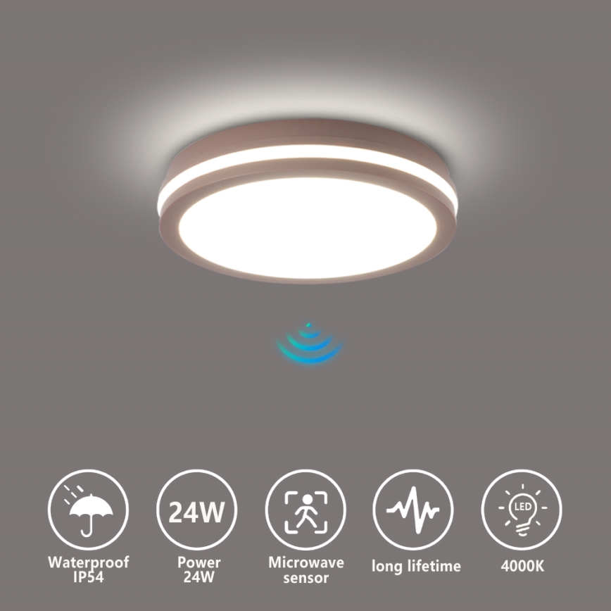 Brilagi - Zewnętrzna oprawa LED z czujnikiem BENE LED/24W/230V śr. 26 cm brązowa IP54