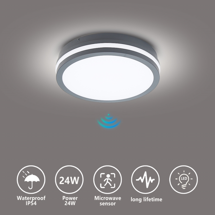 Brilagi - Oprawa zewnętrzna LED z czujnikiem BENE LED/24W/230V, średnica 26 cm, antracyt, IP54
