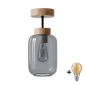 BRILAGI - Plafon LED RETRO GLASS 1xE27/60W/230V Ø 14 cm dąb/dymnoszary