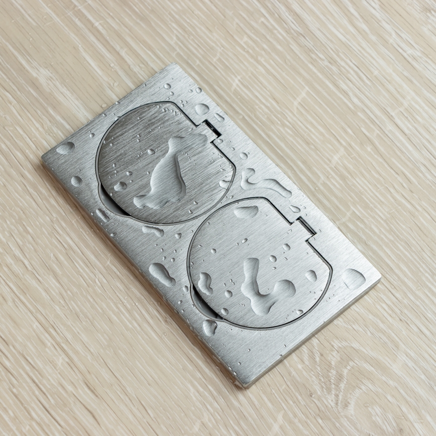 Brilagi - Podwójne gniazdo wpuszczane do kuchni INBOX IP55, srebrne, prostokątne