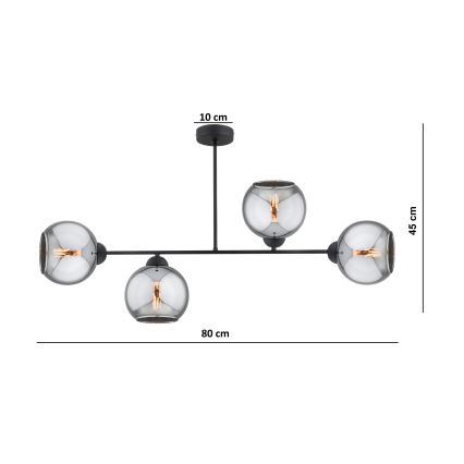 Brilagi - Przysufitowy żyrandol DIOR 4xE27/60W/230V czarny/dymnoszary
