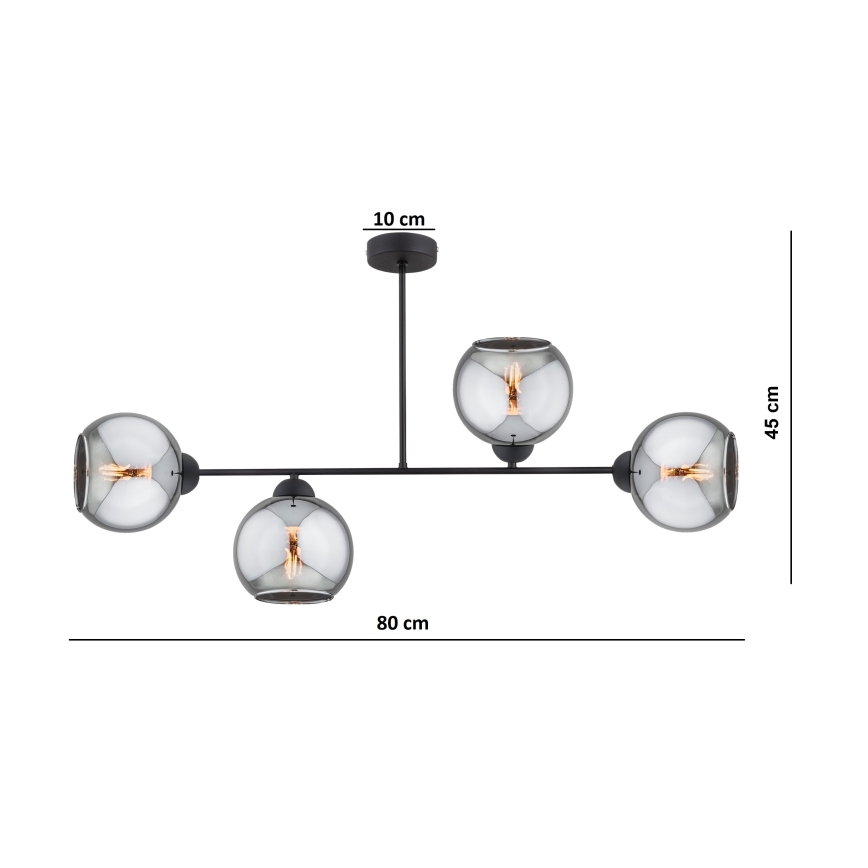 Brilagi - Przysufitowy żyrandol DIOR 4xE27/60W/230V czarny/dymnoszary