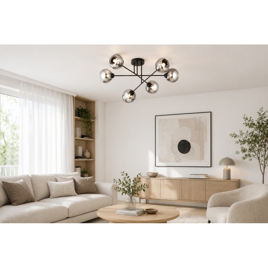 Brilagi - Przysufitowy żyrandol DIOR 6xE27/60W/230V czarny/przydymiony szary
