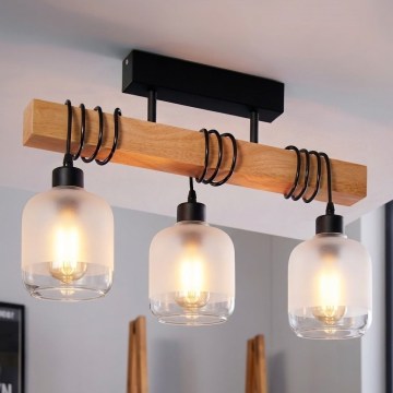 Brilagi - Przysufitowy żyrandol WOOD GLASS 3xE27/60W/230V sosna/czarny/biały