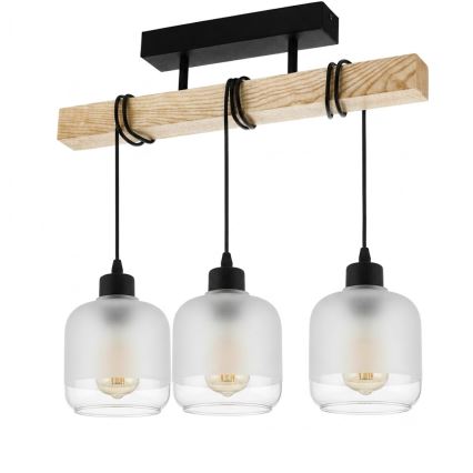 Brilagi - Przysufitowy żyrandol WOOD GLASS 3xE27/60W/230V sosna/czarny/biały