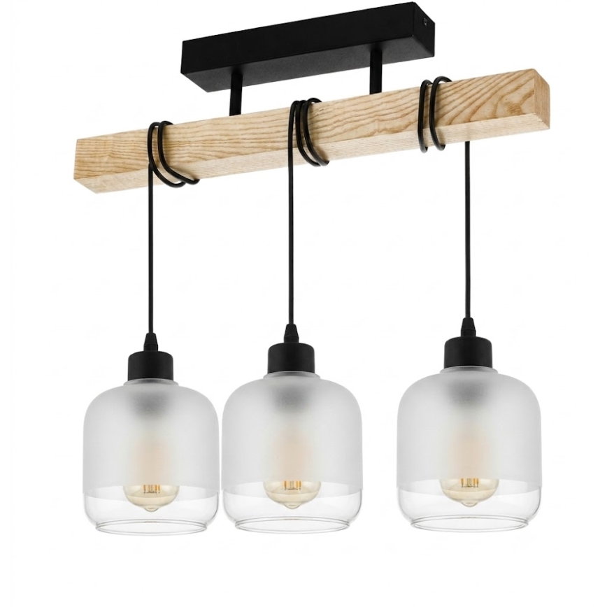 Brilagi - Przysufitowy żyrandol WOOD GLASS 3xE27/60W/230V sosna/czarny/biały