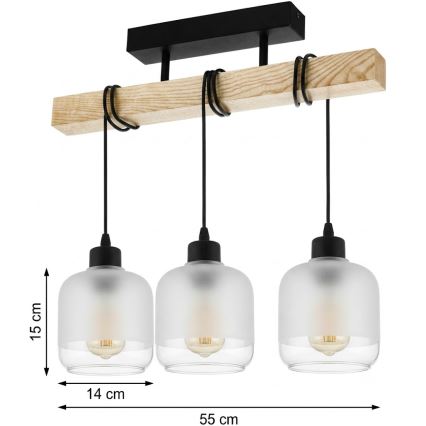 Brilagi - Przysufitowy żyrandol WOOD GLASS 3xE27/60W/230V sosna/czarny/biały