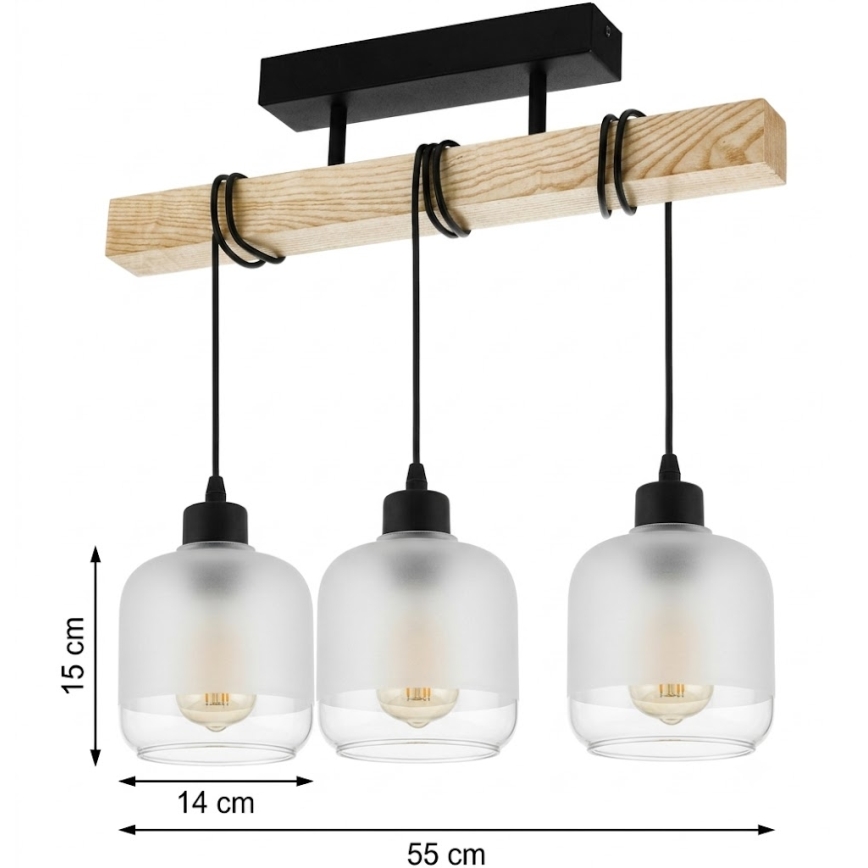 Brilagi - Przysufitowy żyrandol WOOD GLASS 3xE27/60W/230V sosna/czarny/biały