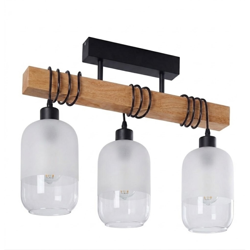Brilagi - Przysufitowy żyrandol WOOD GLASS 3xE27/60W/230V sosna/czarny/biały