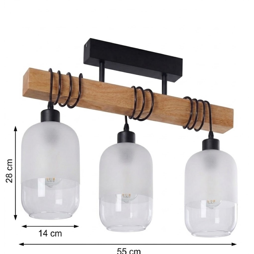 Brilagi - Przysufitowy żyrandol WOOD GLASS 3xE27/60W/230V sosna/czarny/biały