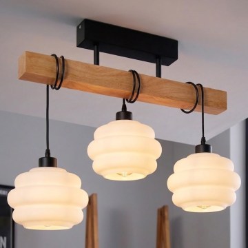 Brilagi - Przysufitowy żyrandol WOOD GLASS 3xE27/60W/230V sosna/czarny/biały