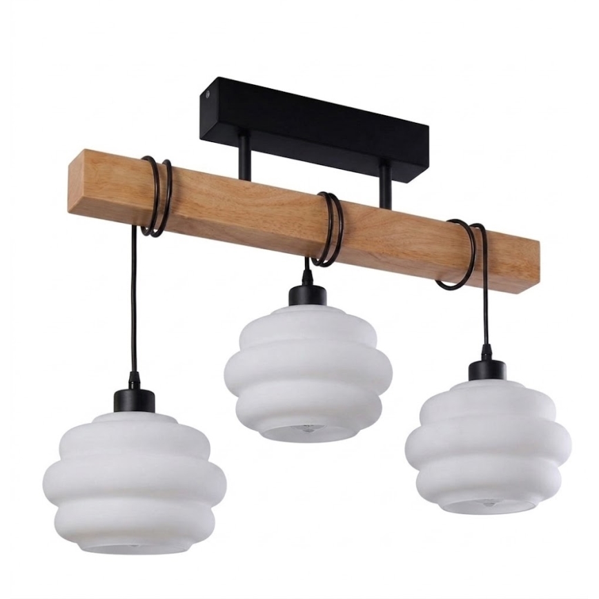 Brilagi - Przysufitowy żyrandol WOOD GLASS 3xE27/60W/230V sosna/czarny/biały