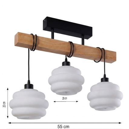 Brilagi - Przysufitowy żyrandol WOOD GLASS 3xE27/60W/230V sosna/czarny/biały