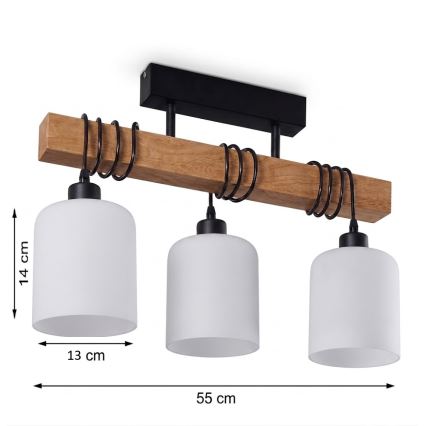 Brilagi - Przysufitowy żyrandol WOOD GLASS 3xE27/60W/230V sosna/czarny/biały