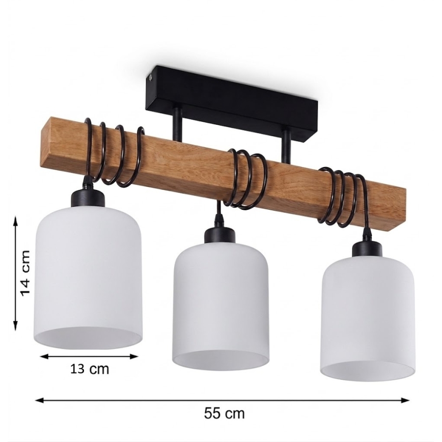 Brilagi - Przysufitowy żyrandol WOOD GLASS 3xE27/60W/230V sosna/czarny/biały