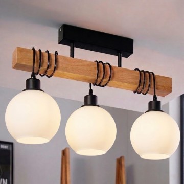 Brilagi - Przysufitowy żyrandol WOOD GLASS 3xE27/60W/230V sosna/czarny/biały