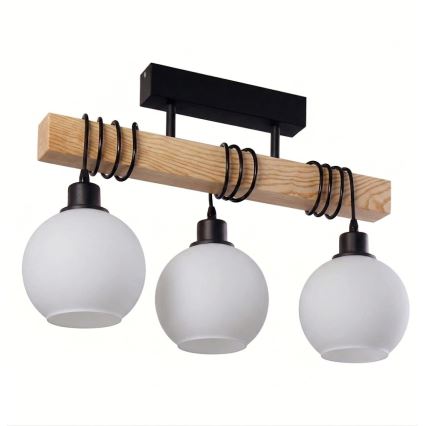 Brilagi - Przysufitowy żyrandol WOOD GLASS 3xE27/60W/230V sosna/czarny/biały