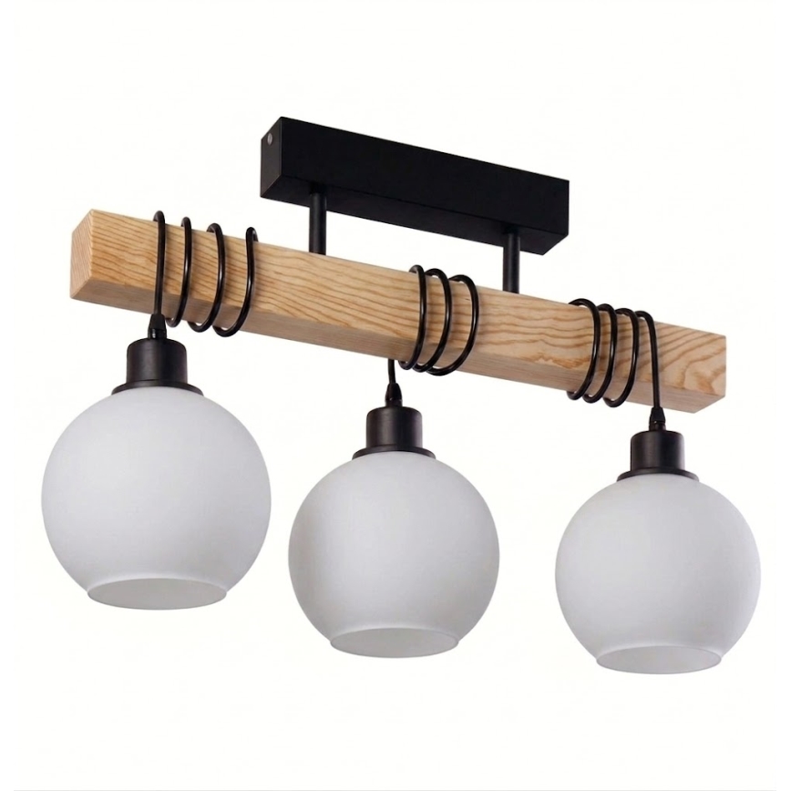 Brilagi - Przysufitowy żyrandol WOOD GLASS 3xE27/60W/230V sosna/czarny/biały